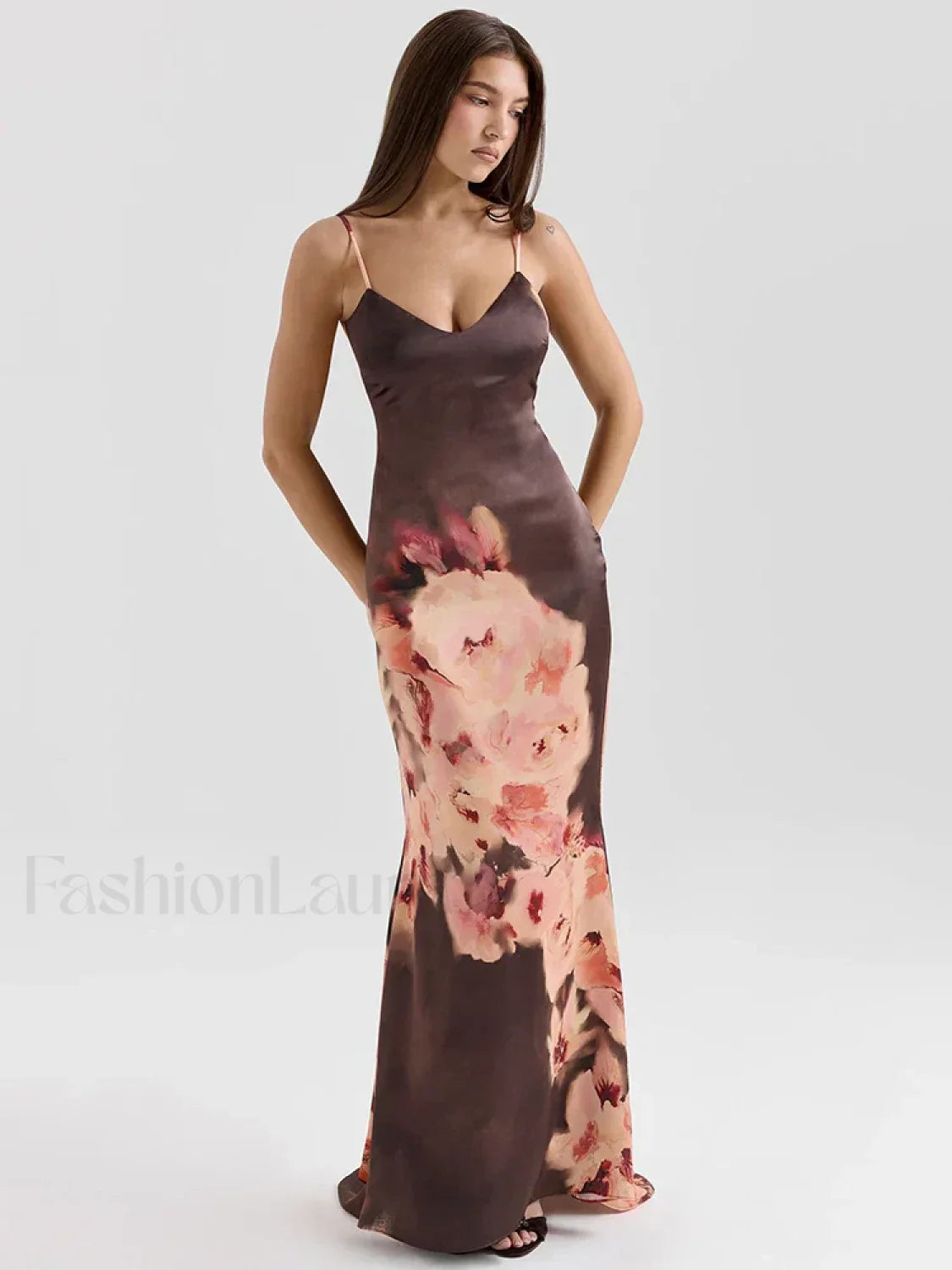 Satin Floral Spaghetti Maxi Dress