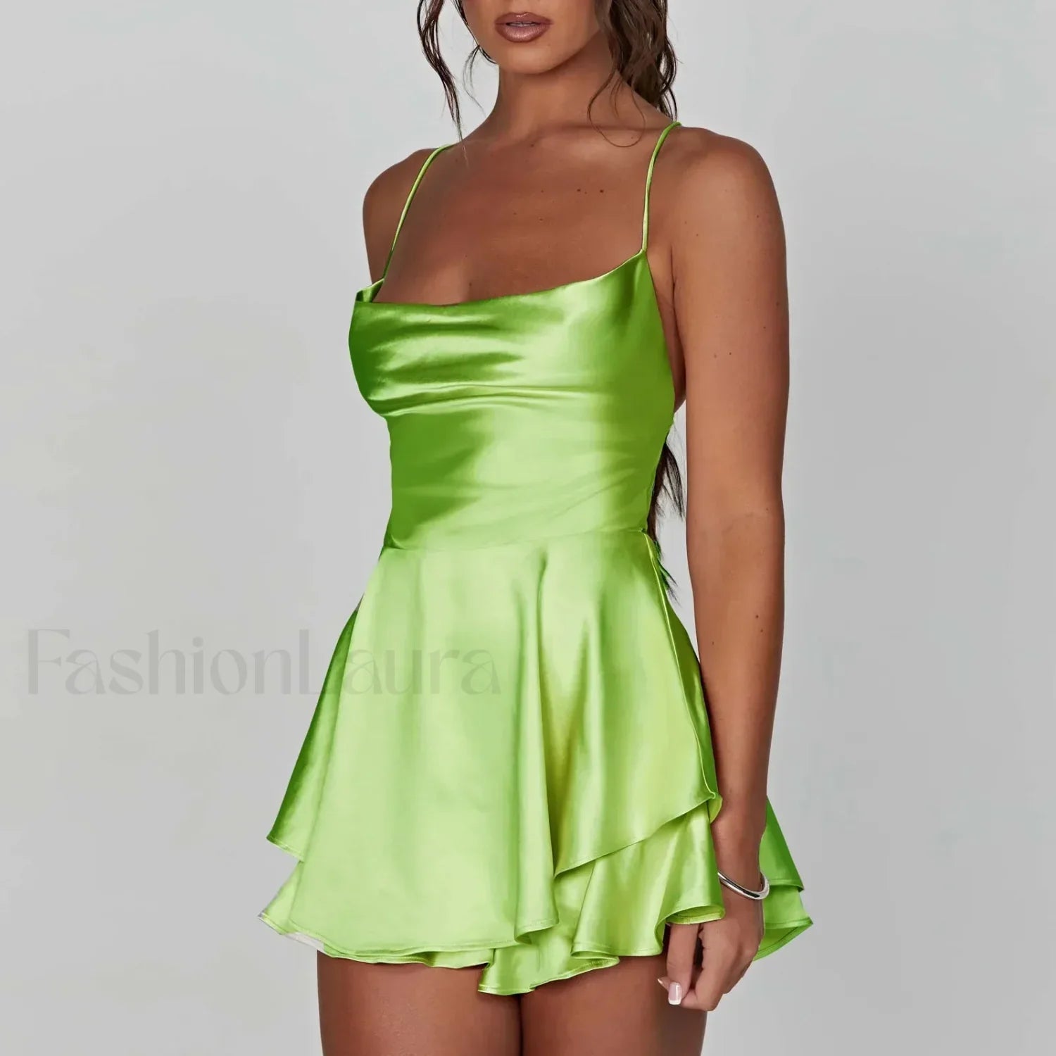 Satin Halter Pendant Mini Dress
