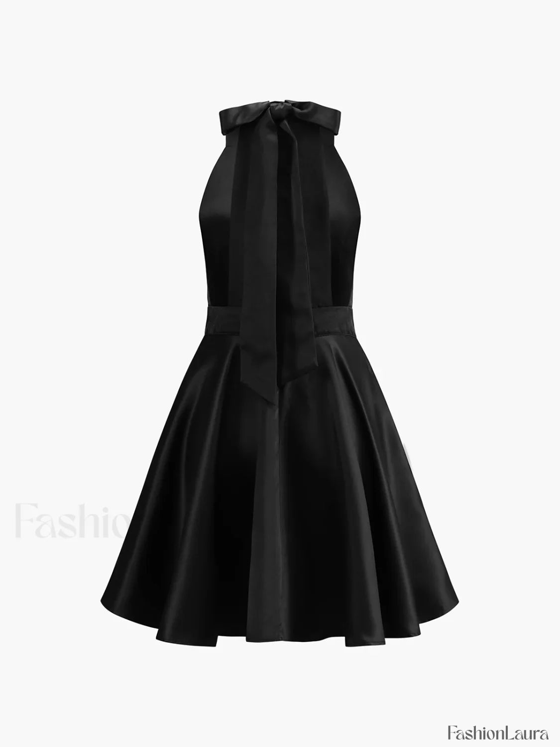 Satin Knotted Doule Pockets Open Back Pleated Mini Dress