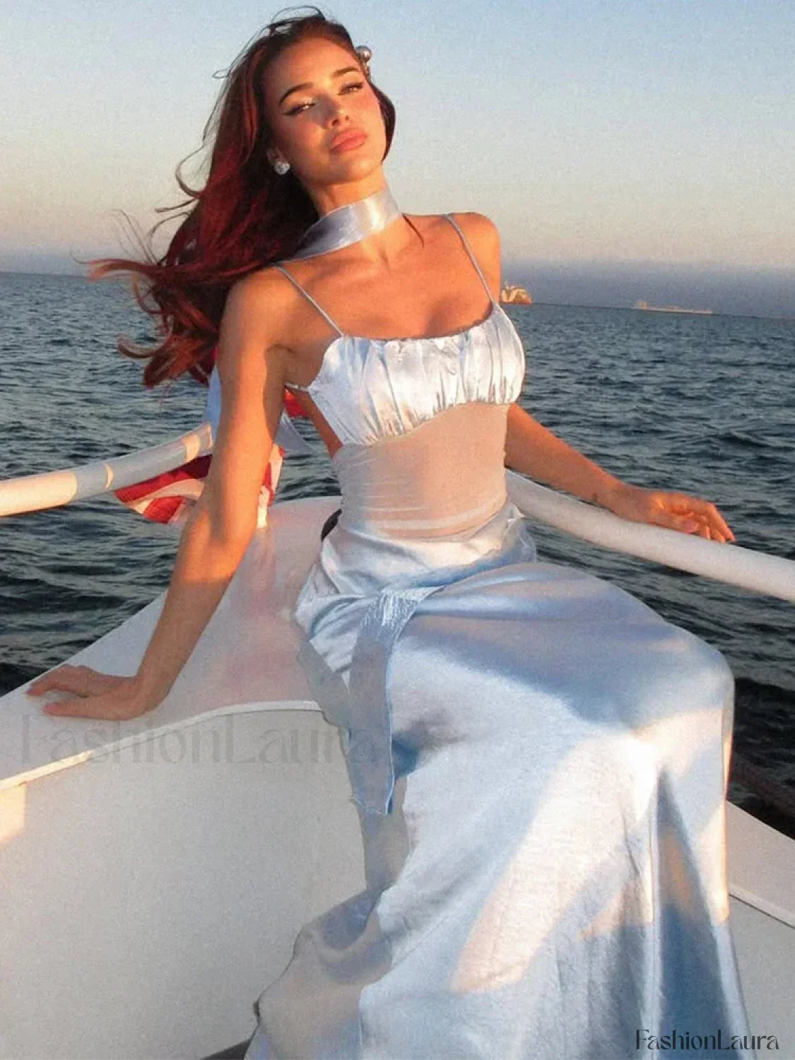 Satin Mesh Patchwork Ruffle Maxi Dress