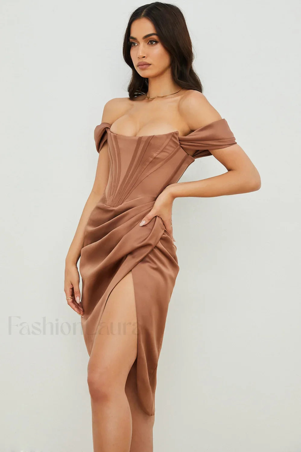 Satin Off Stylish Shoulder Dress