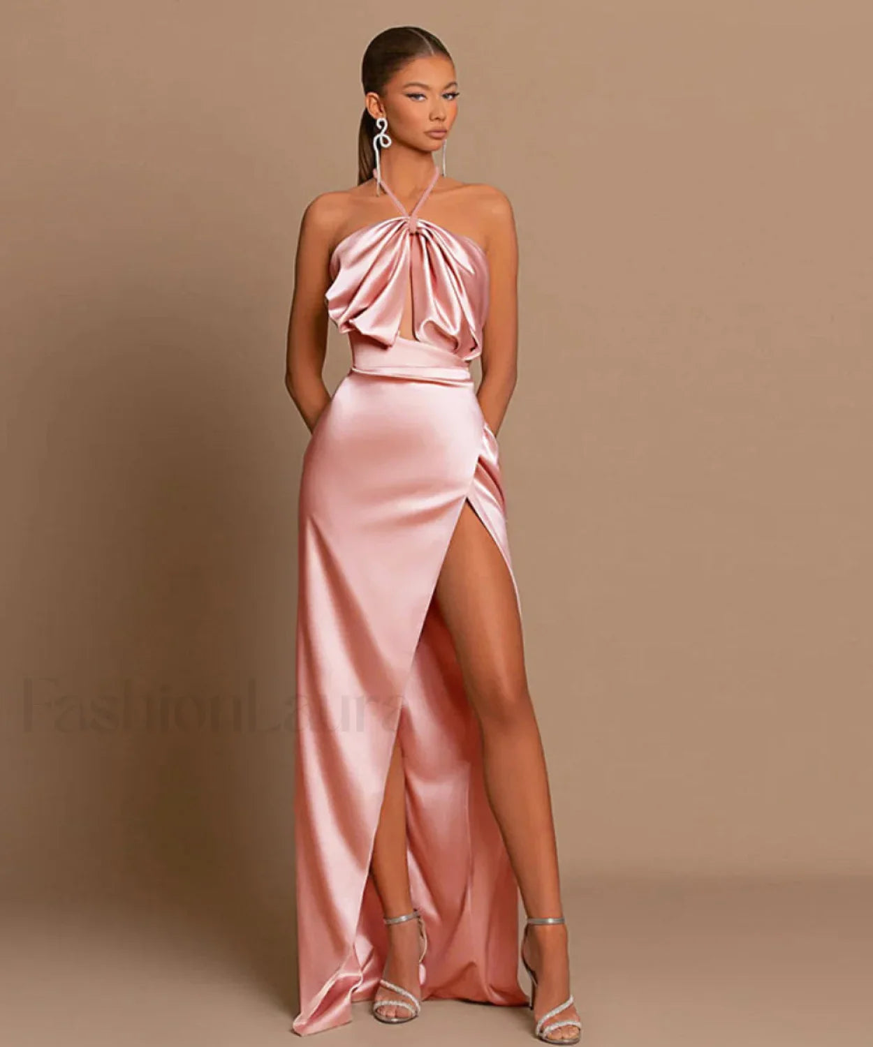 Satin One-Shoulder Split Maxi Dress