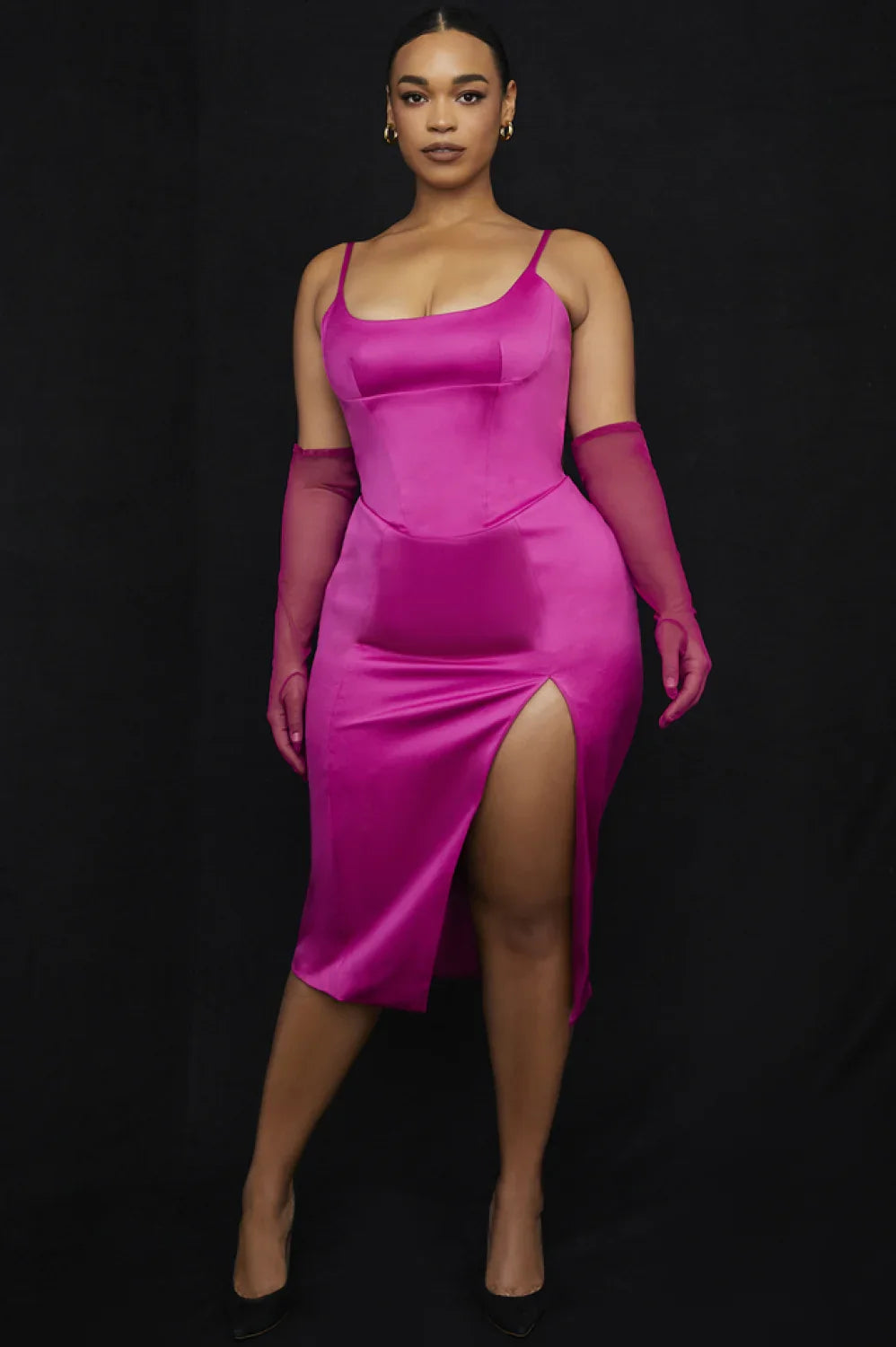 Satin Pleated Stylish Corset Midi Dress