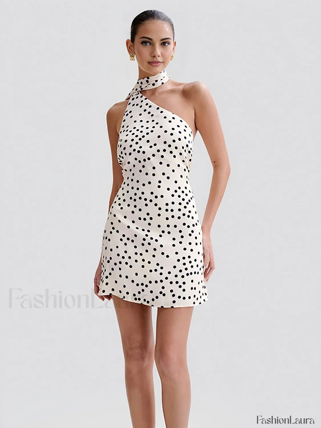 Satin Polka Dot Asymmetrical Dress