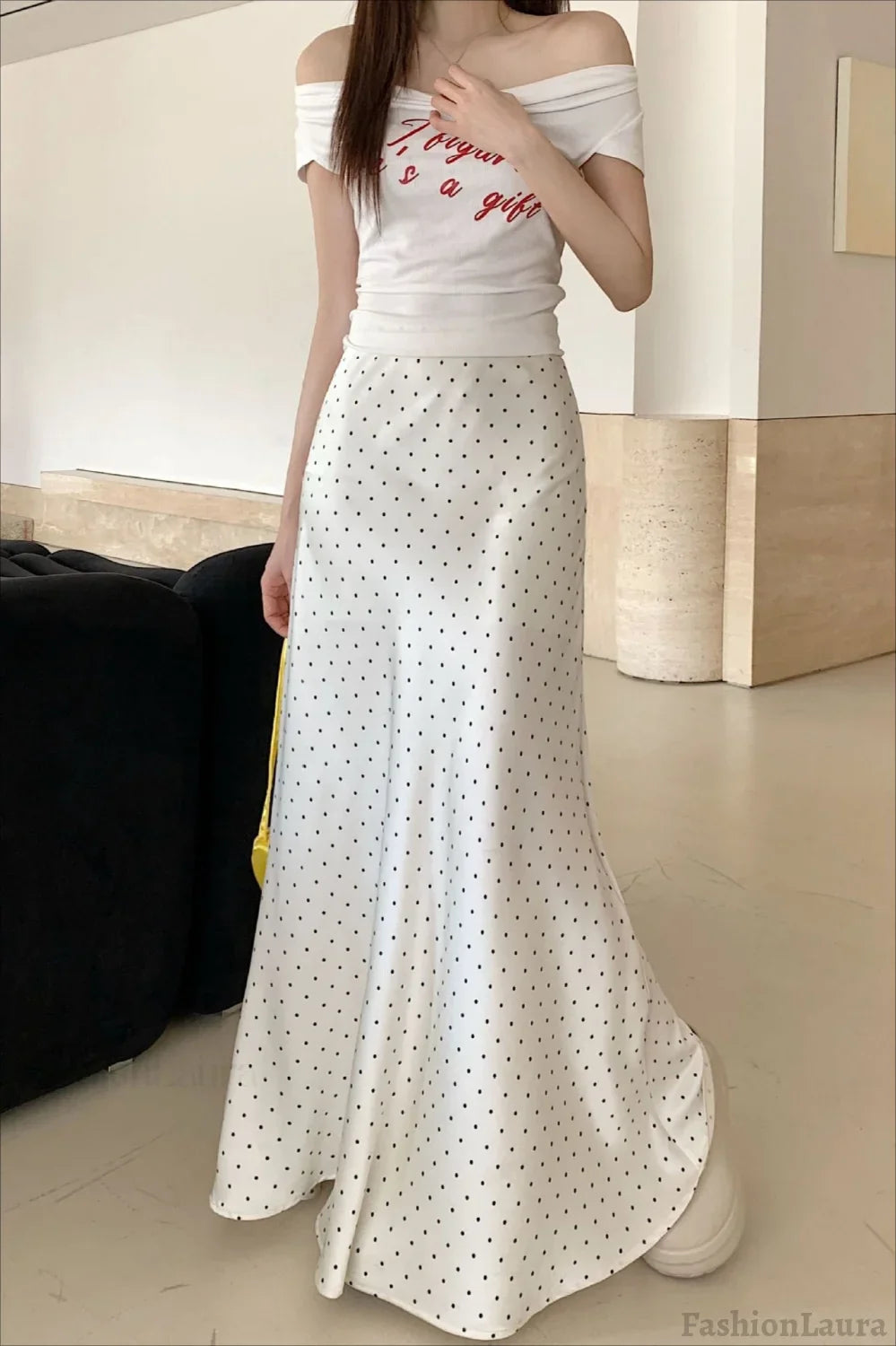 Satin Polka Dot High Waist Mermaid Skirt