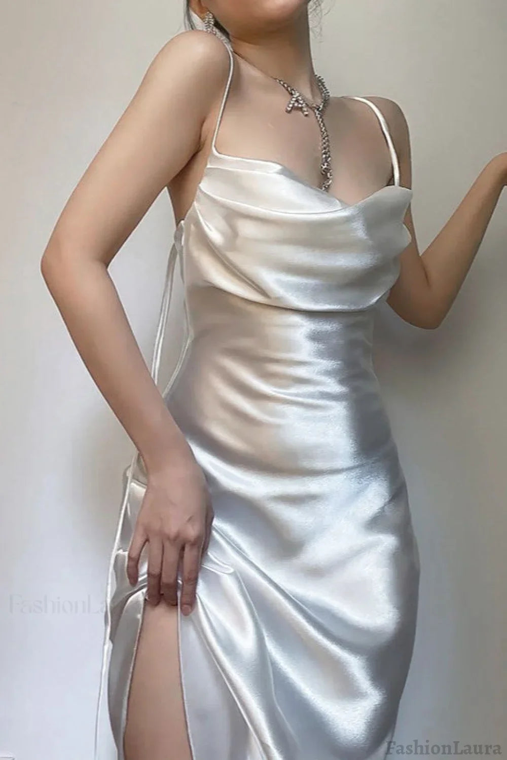 Satin Slip Asymmetrical Ruched Cocktail Dress