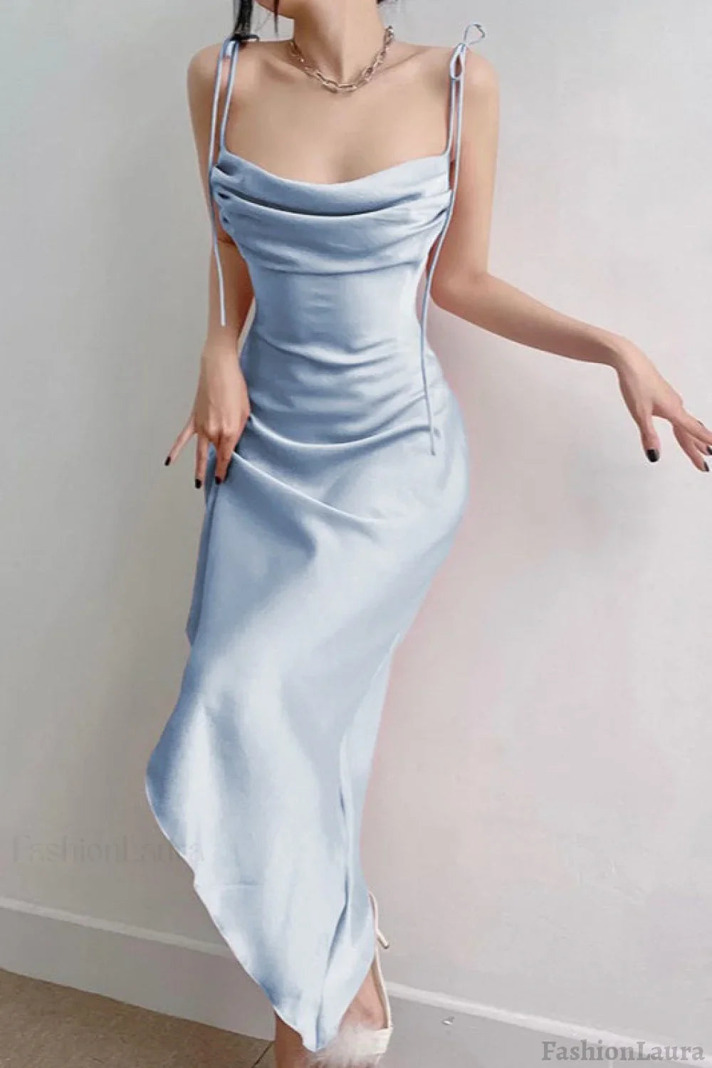 Satin Slip Asymmetrical Ruched Cocktail Dress