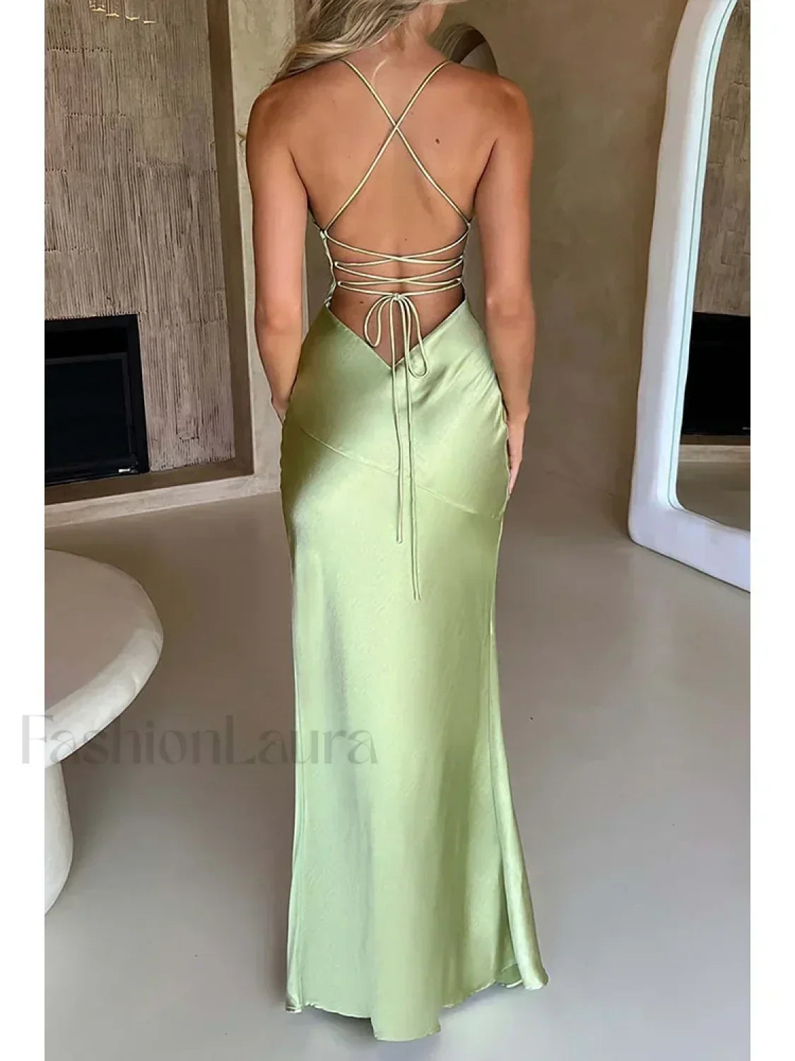 Satin Split Lace-Up Maxi Dress