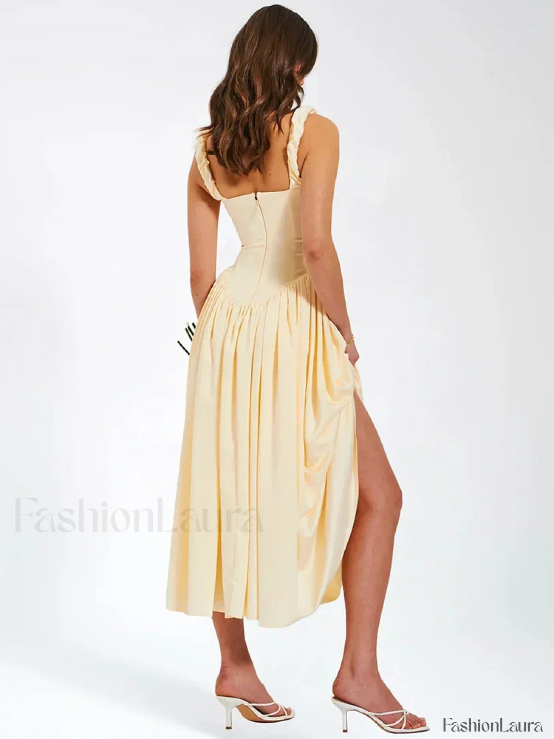 Satin Square-Collar Midi Dress