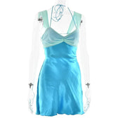 Satin Halter Neck Twist Front Backless Mini Dress 6