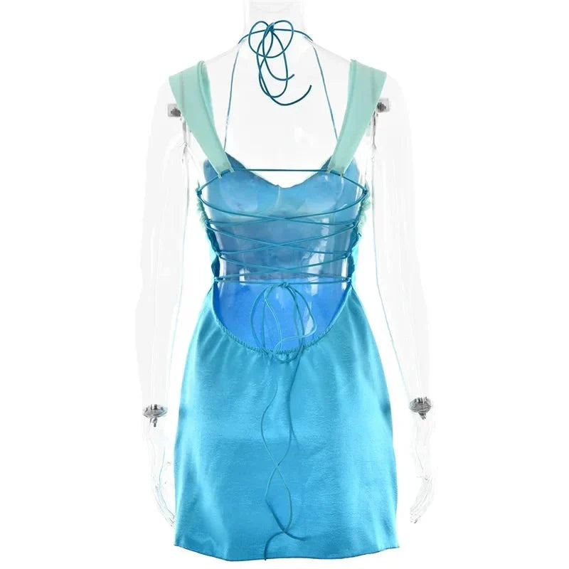 Satin Halter Neck Twist Front Backless Mini Dress 7