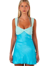 Satin Halter Neck Twist Front Backless Mini Dress 3