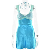 Satin Halter Neck Twist Front Backless Mini Dress 5