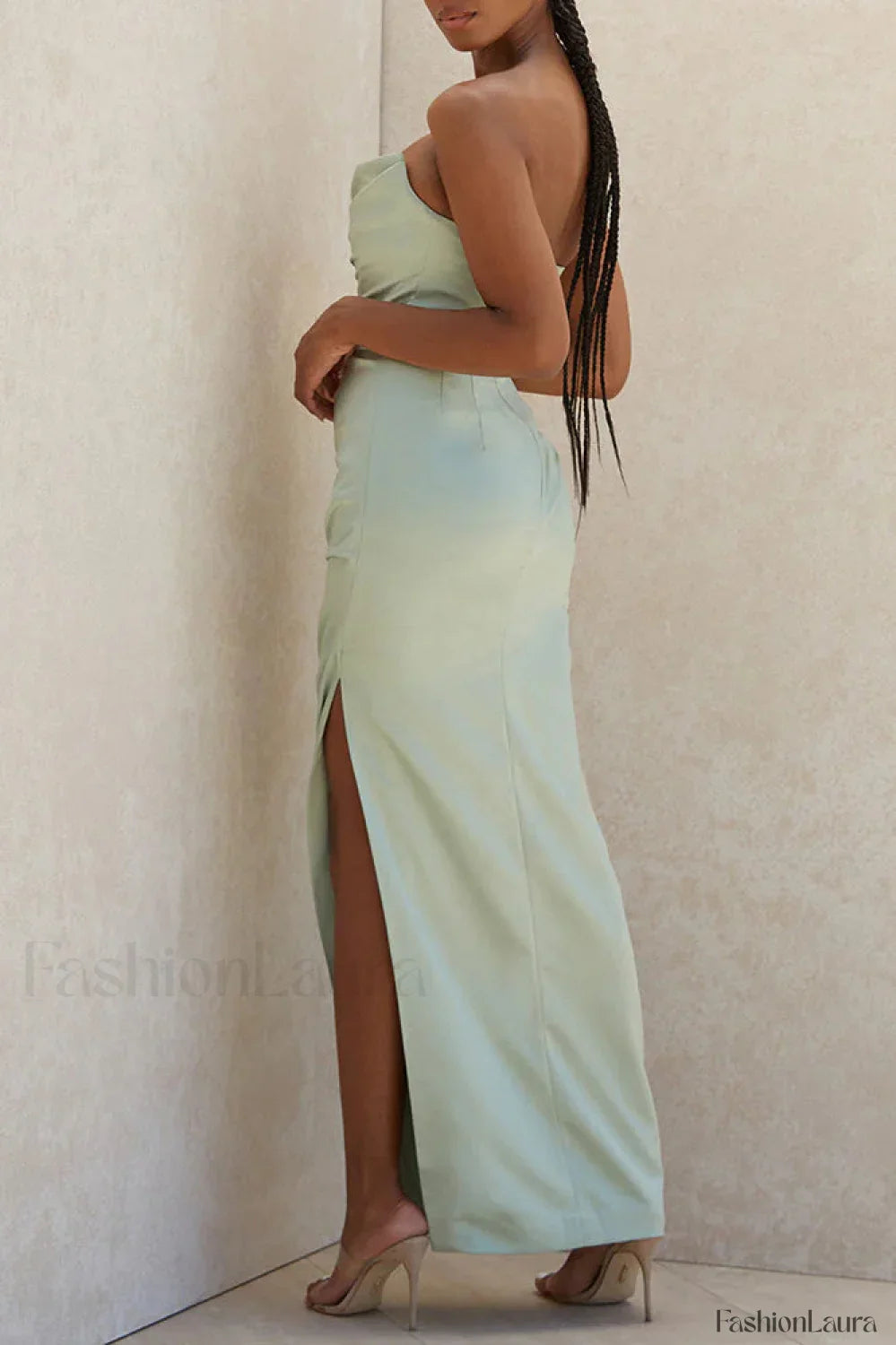 Satin Tube Top Halter Split Knee-Length Sexy Evening Maxi Dress