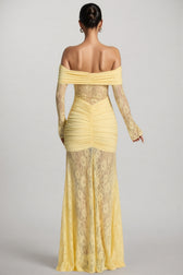 Jonilt Yellow Lace Cut-Out Fishtail Maxi Dress - View 6