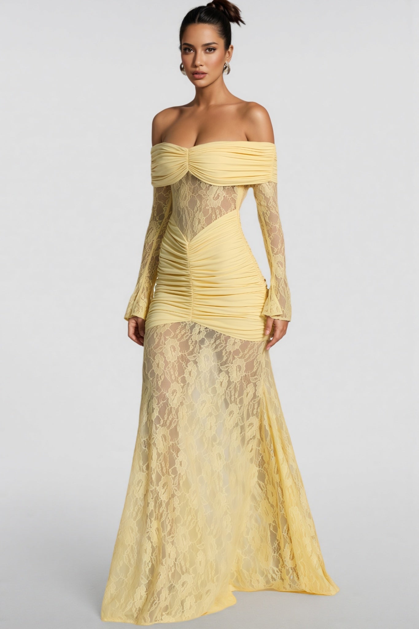 Jonilt Yellow Lace Cut-Out Fishtail Maxi Dress - View 4