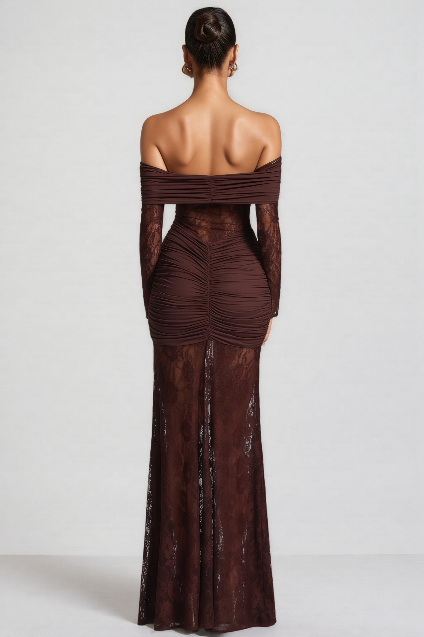Velally Brown Lace Cut-Out Fishtail Maxi Dress - View 5