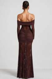 Velally Brown Lace Cut-Out Fishtail Maxi Dress - View 5