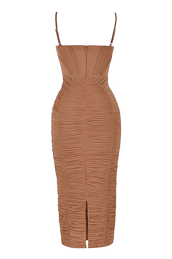 Mesh Cami Corset Ruched Bodycon Maxi Dress 9