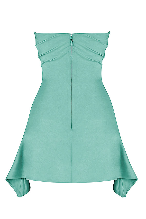 Satin Strapless Ruched Corset Asymmetric Hem Mini Dress 47