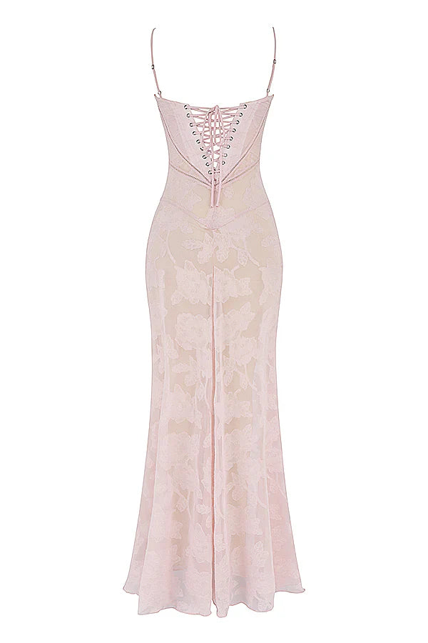 Floral Tie-Back Maxi Dress -Pink