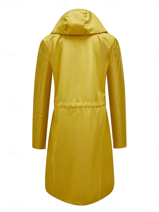 Hooded Drawstring Waist Longline Rain Jacket