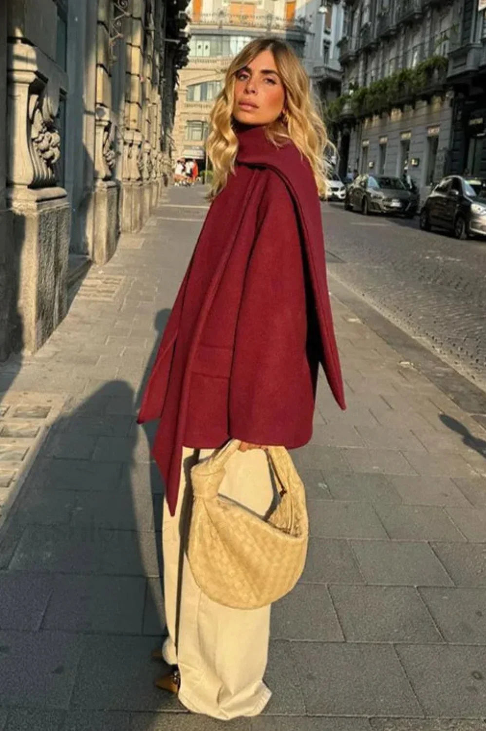 Scarf Collar Single Breasted Wool Coat