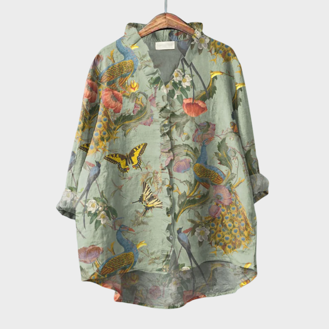 Floral V-Neck Ruffle Bell Sleeve Blouse