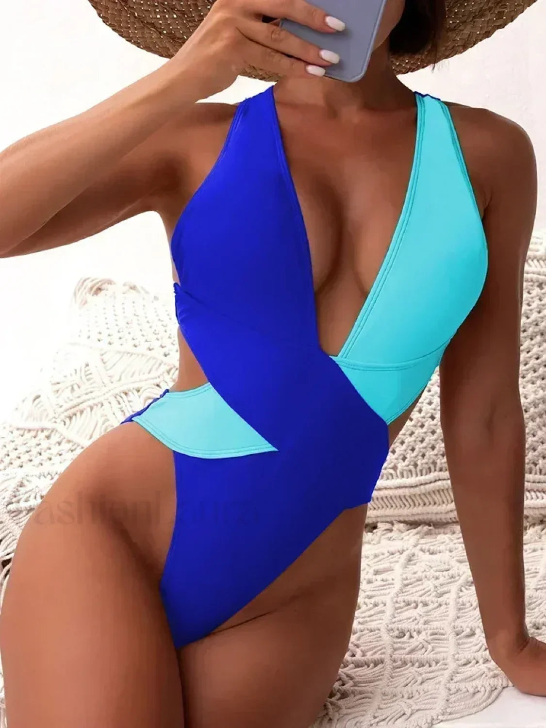 Scrunch V Neck Cross Backless One Piece