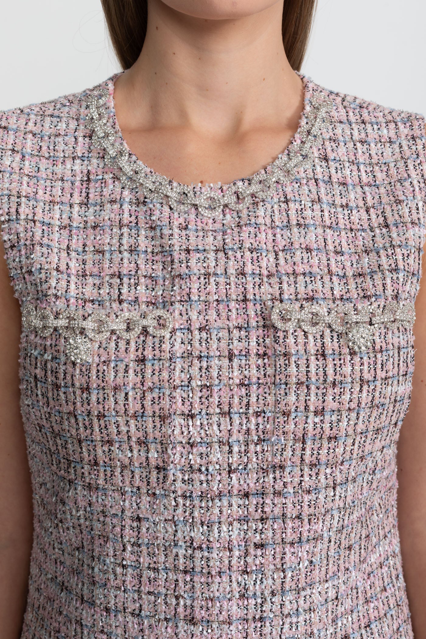 Sleeveless Tweed Mini Dress - Pink