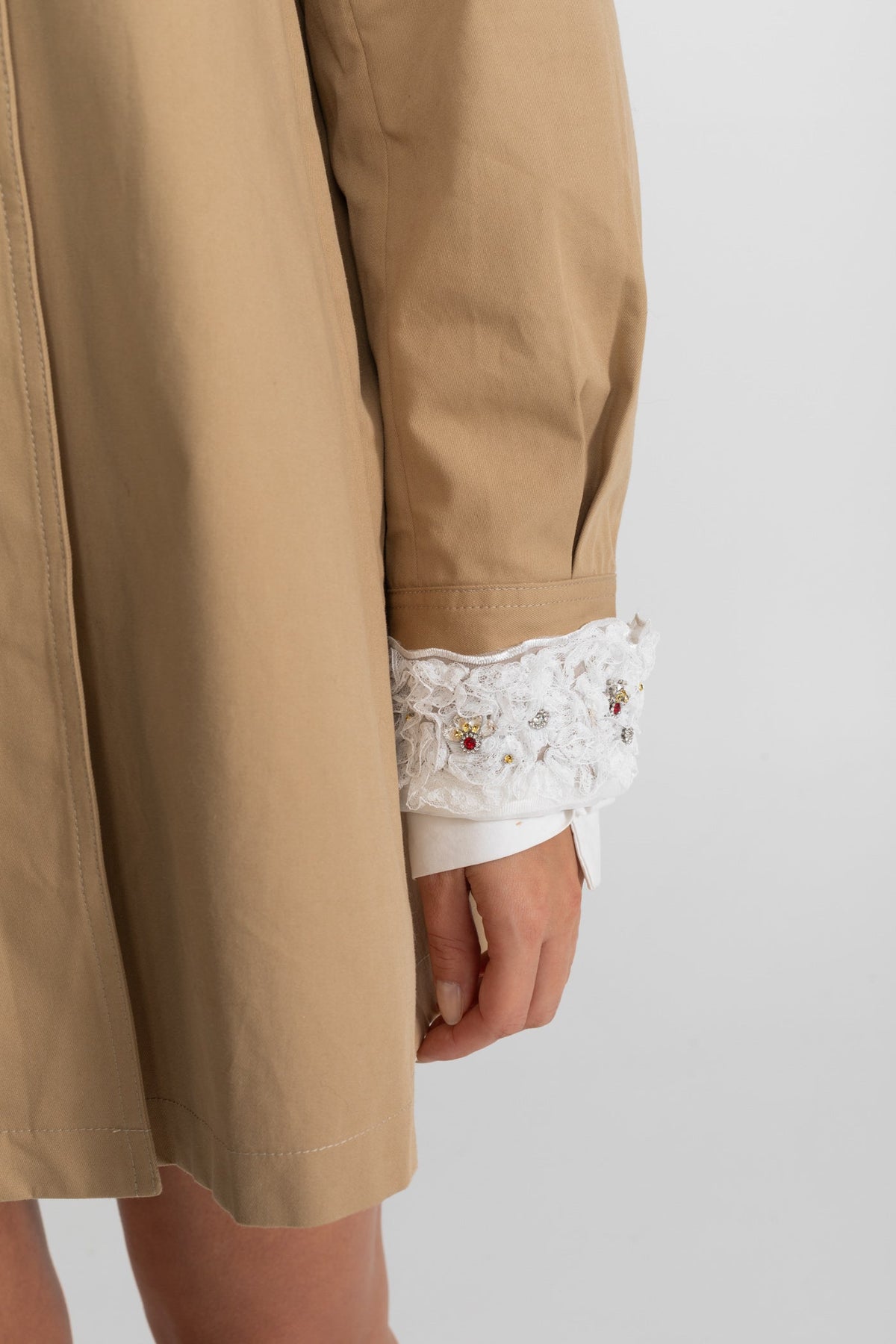 Embellished Collar Double Breasted Long Sleeve Swing Trench Mini Dress 5