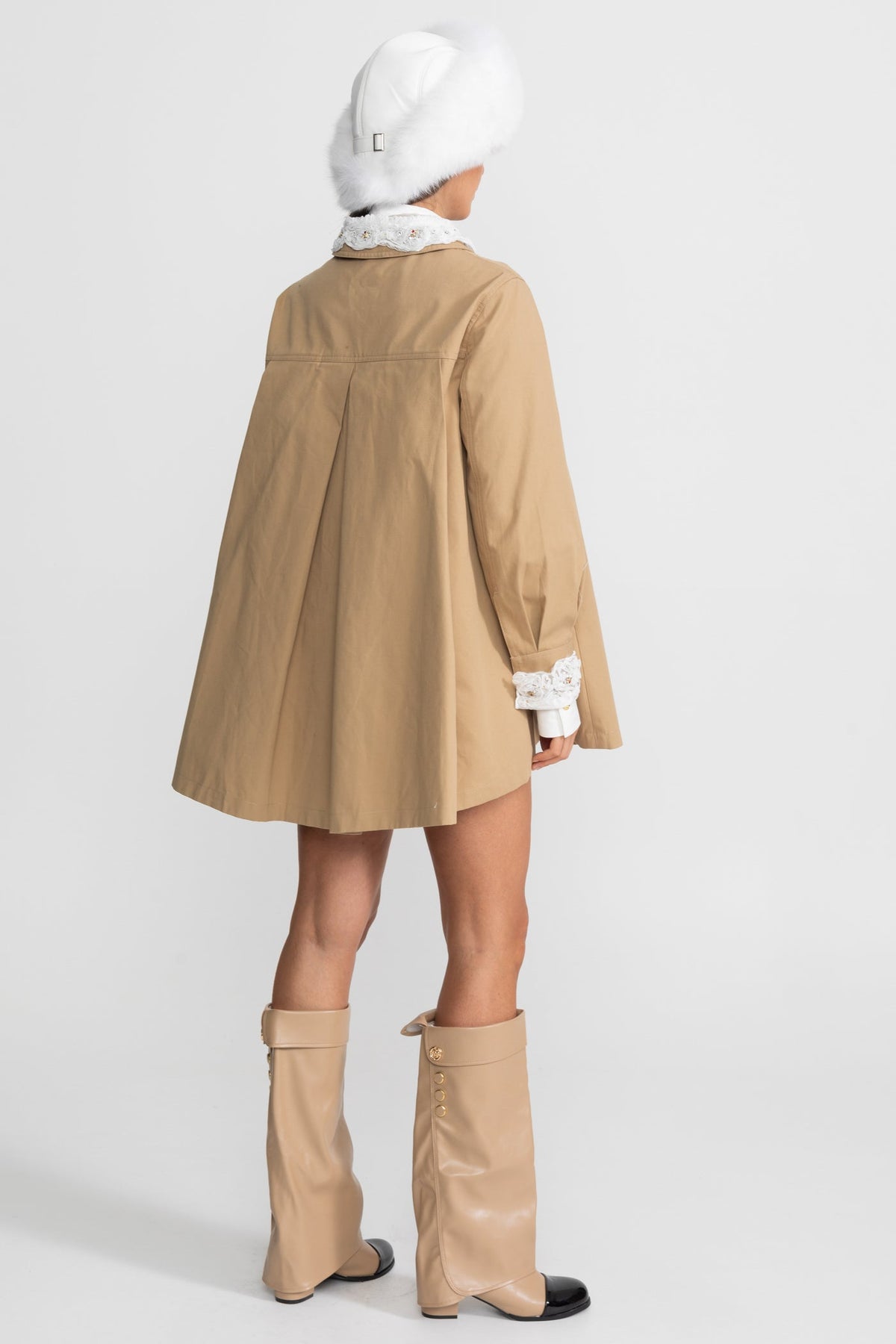 Embellished Collar Double Breasted Long Sleeve Swing Trench Mini Dress 8