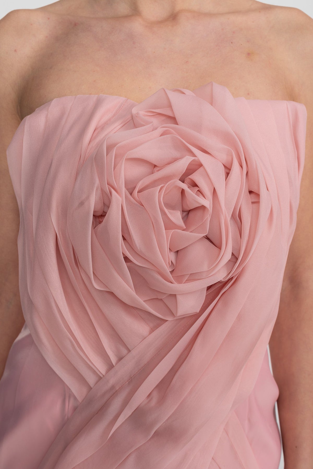 Strapless Pleated Rosette Applique Satin Mini Dress 5