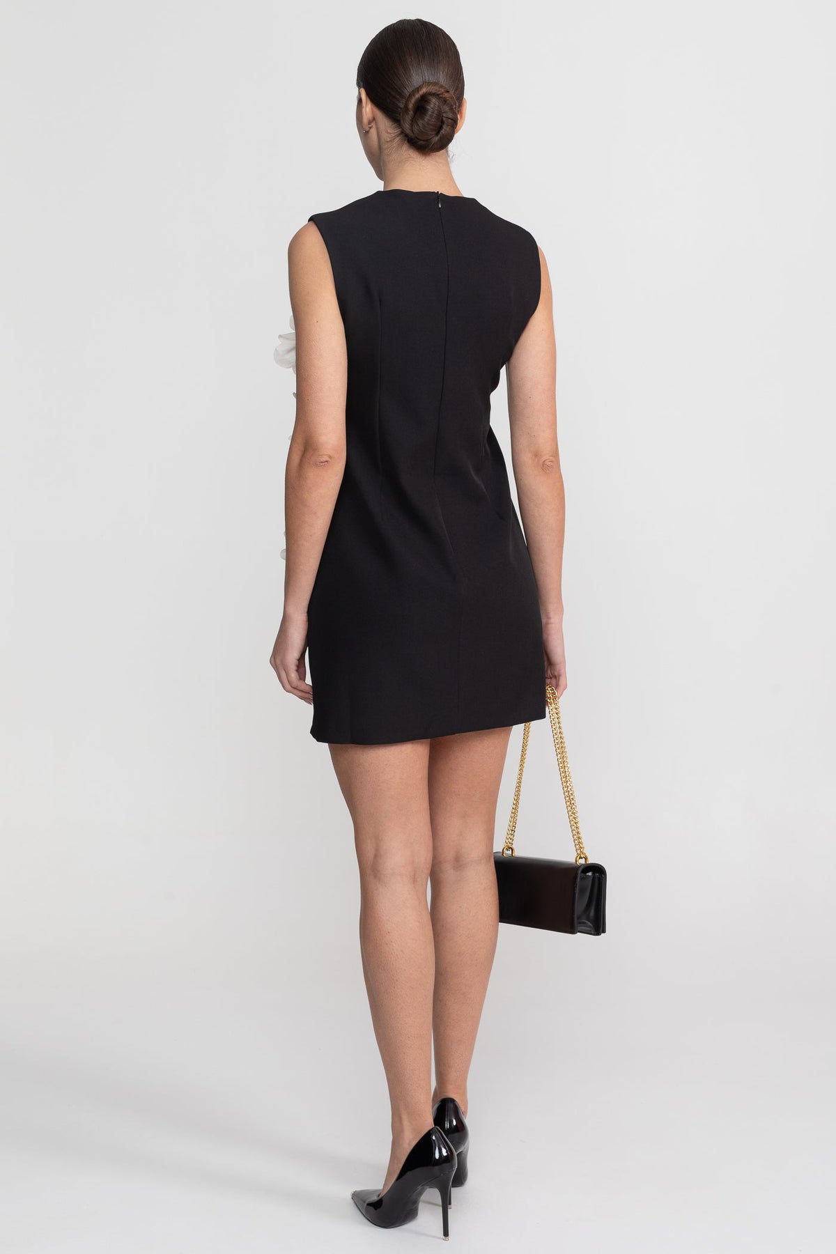 Sleeveless Crew Neck 3D Floral Applique Shift Mini Dress 10