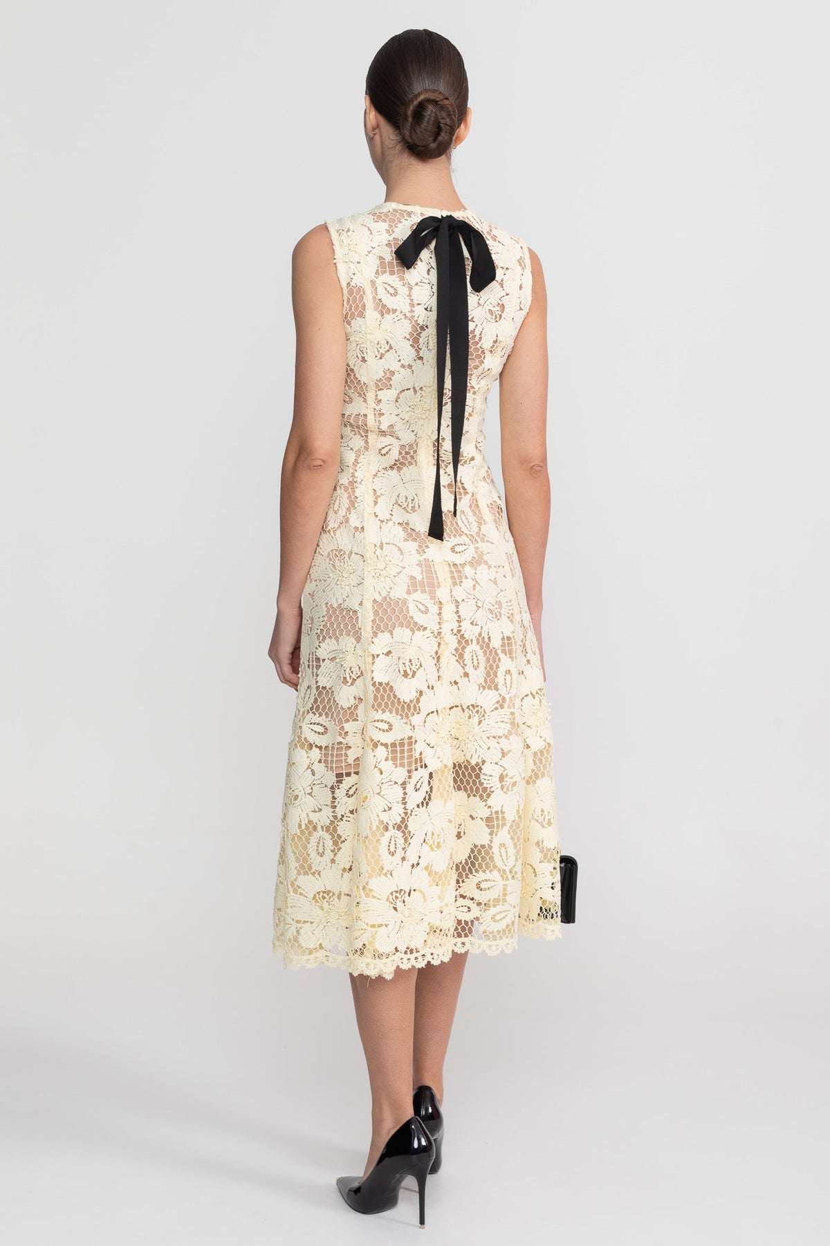 Floral Lace Crew Neck Sleeveless A-Line Midi Dress 3