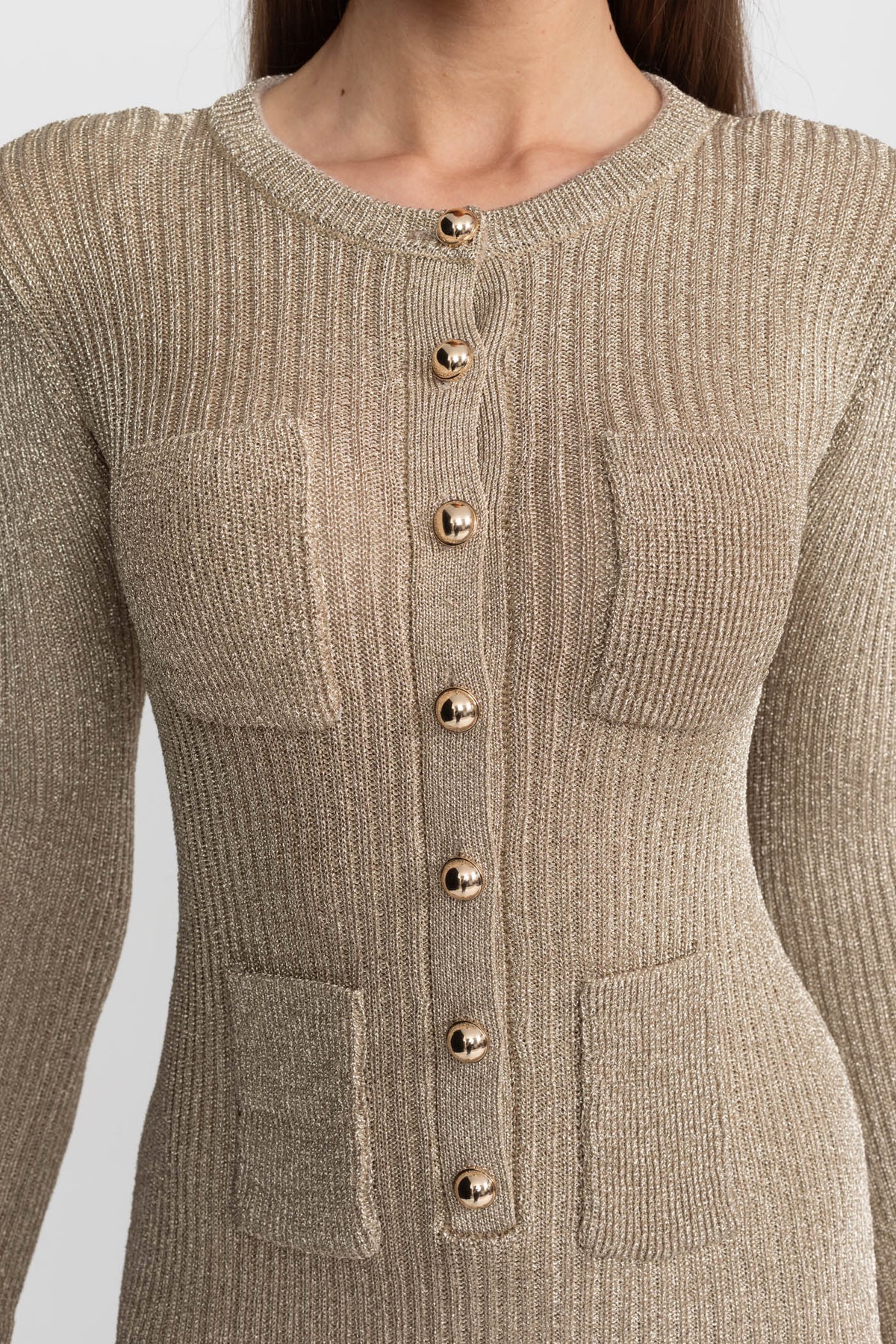 Long Sleeve Ribbed Knit Button Front Ruffle Hem Mini Dress 6