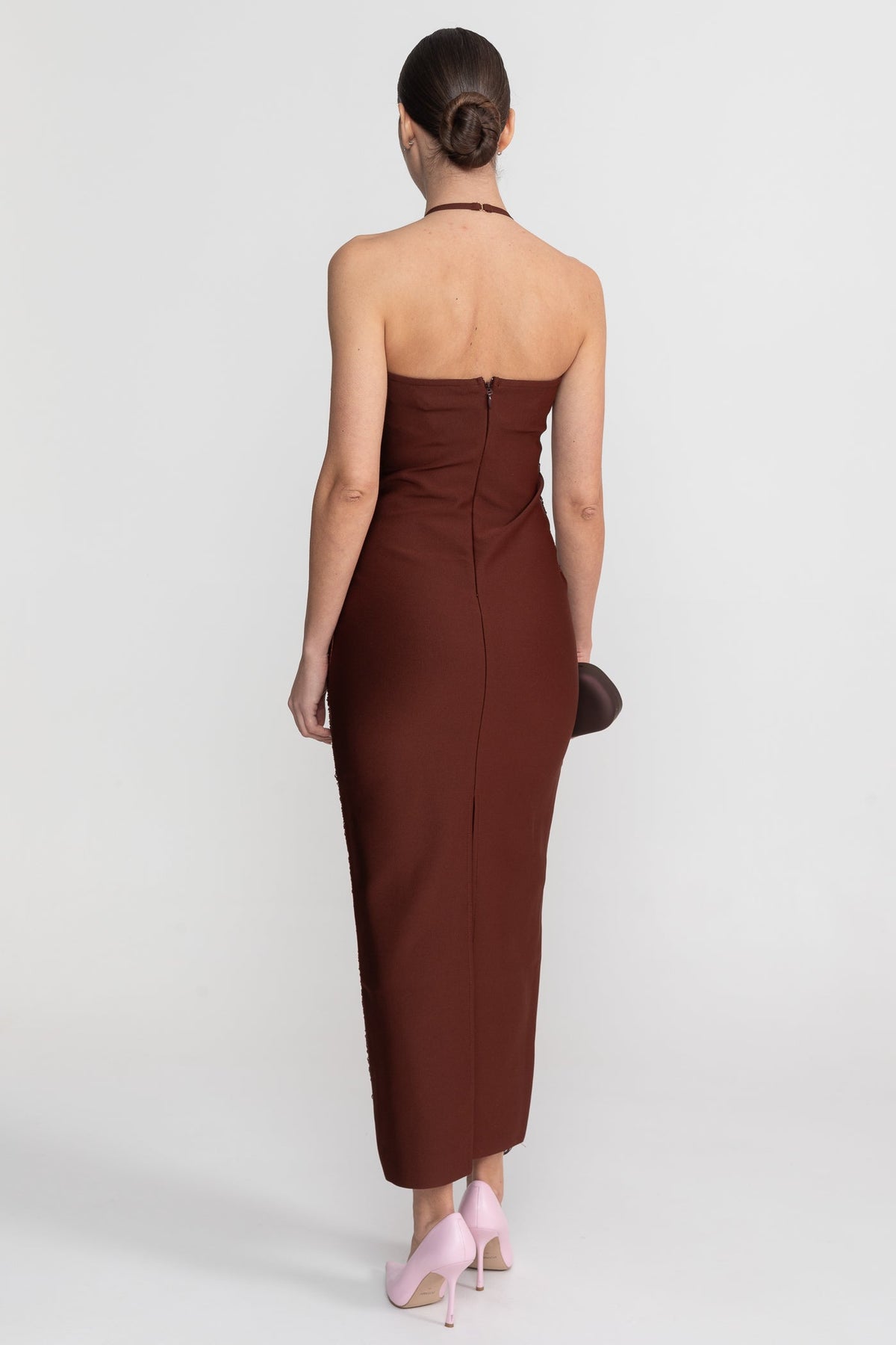 Halter Neck Draped Fringe Strand Bodycon Midi Dress 7