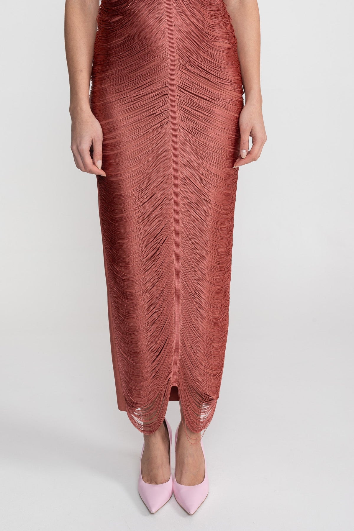 Halter Neck Draped Fringe Strand Bodycon Midi Dress 4