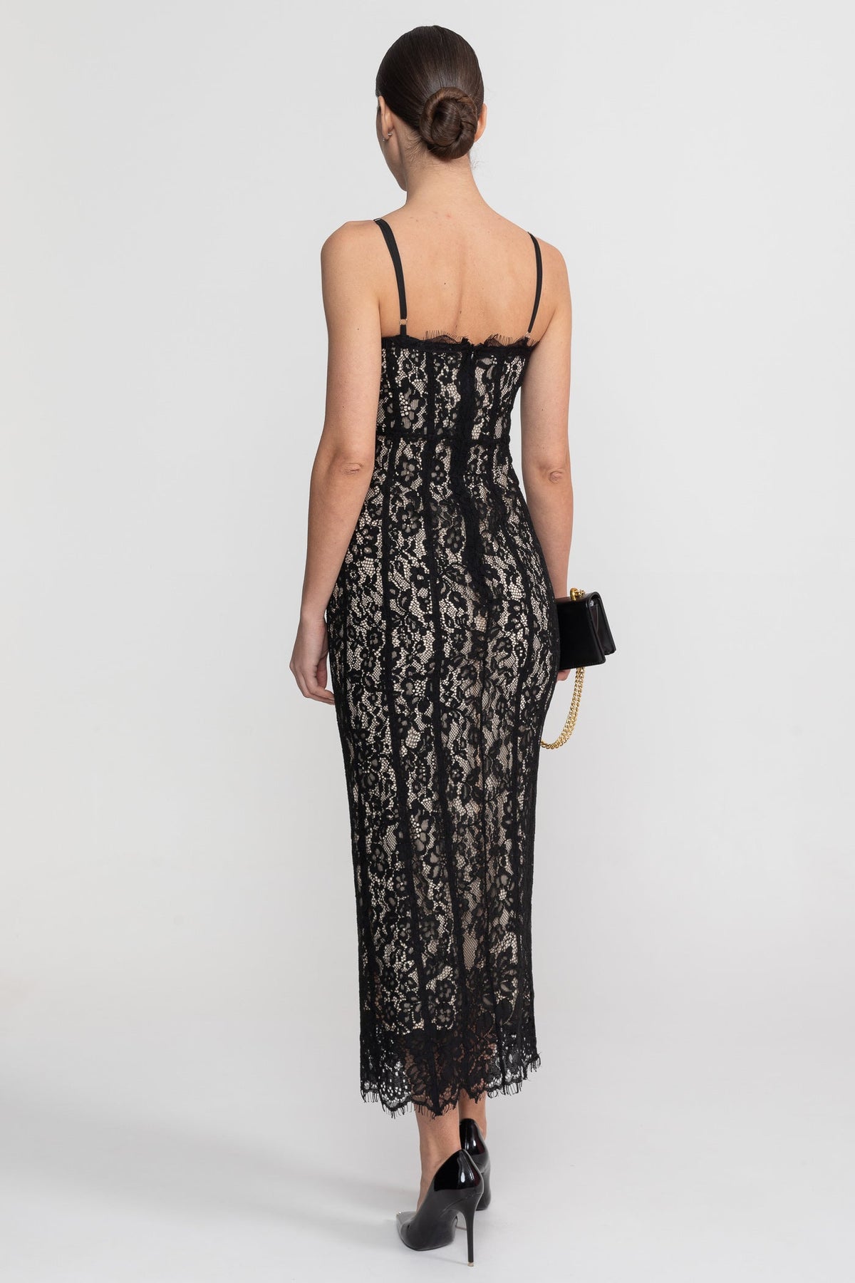 Lace Sweetheart Neck Spaghetti Strap Corset Bodice Scalloped Hem Midi Dress 7