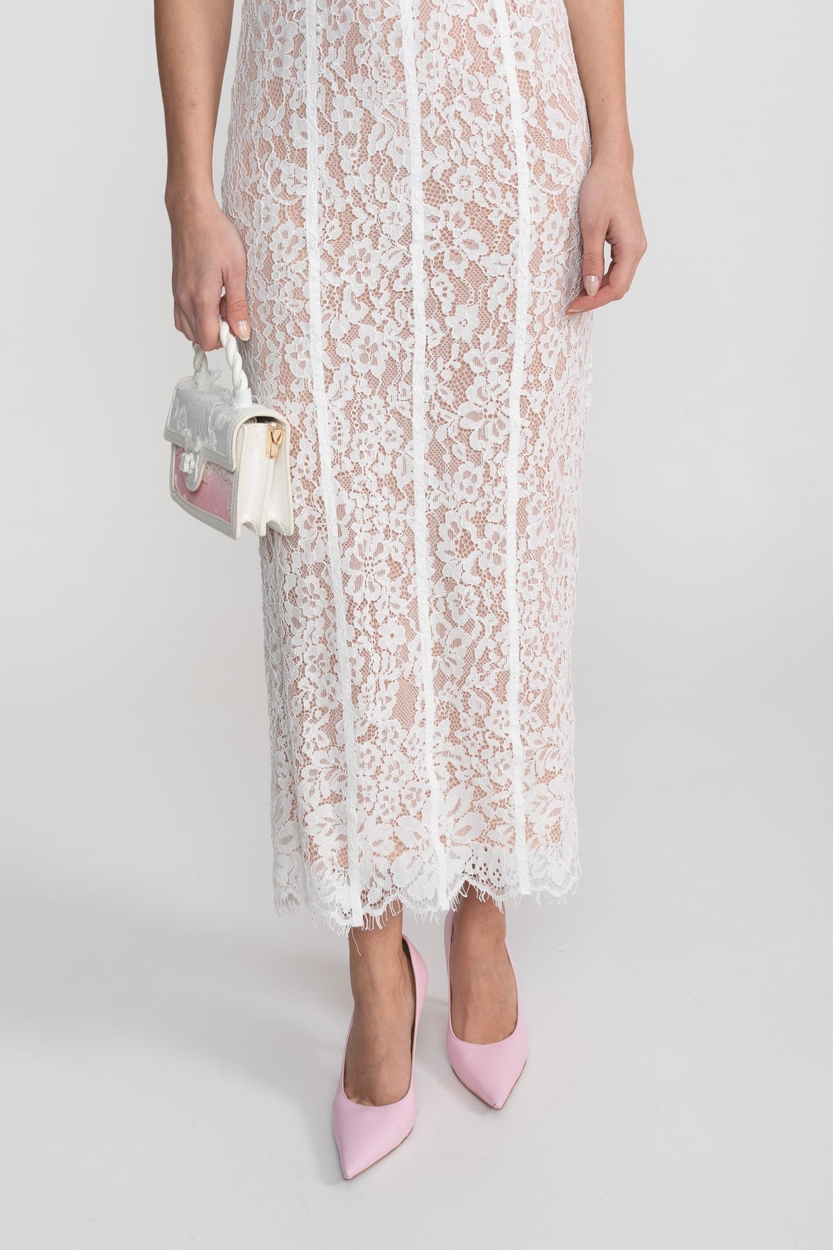 Lace Sweetheart Neck Spaghetti Strap Corset Bodice Scalloped Hem Midi Dress 11