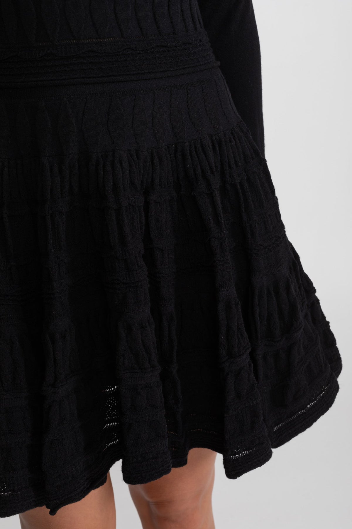 Mock Neck Long Sleeve Textured Knit Tiered Fit and Flare Mini Dress 6