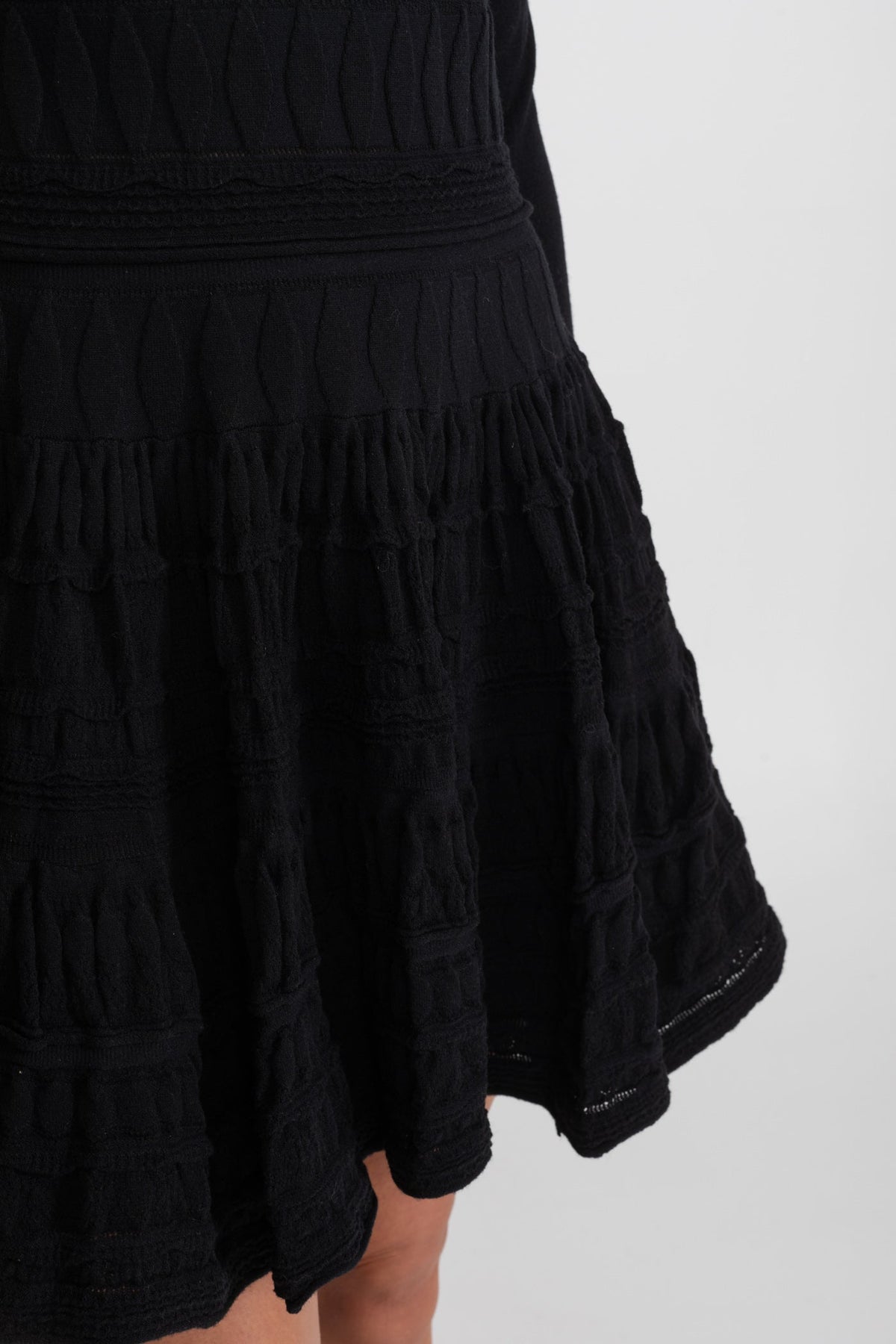 Mock Neck Long Sleeve Textured Knit Tiered Fit and Flare Mini Dress 7
