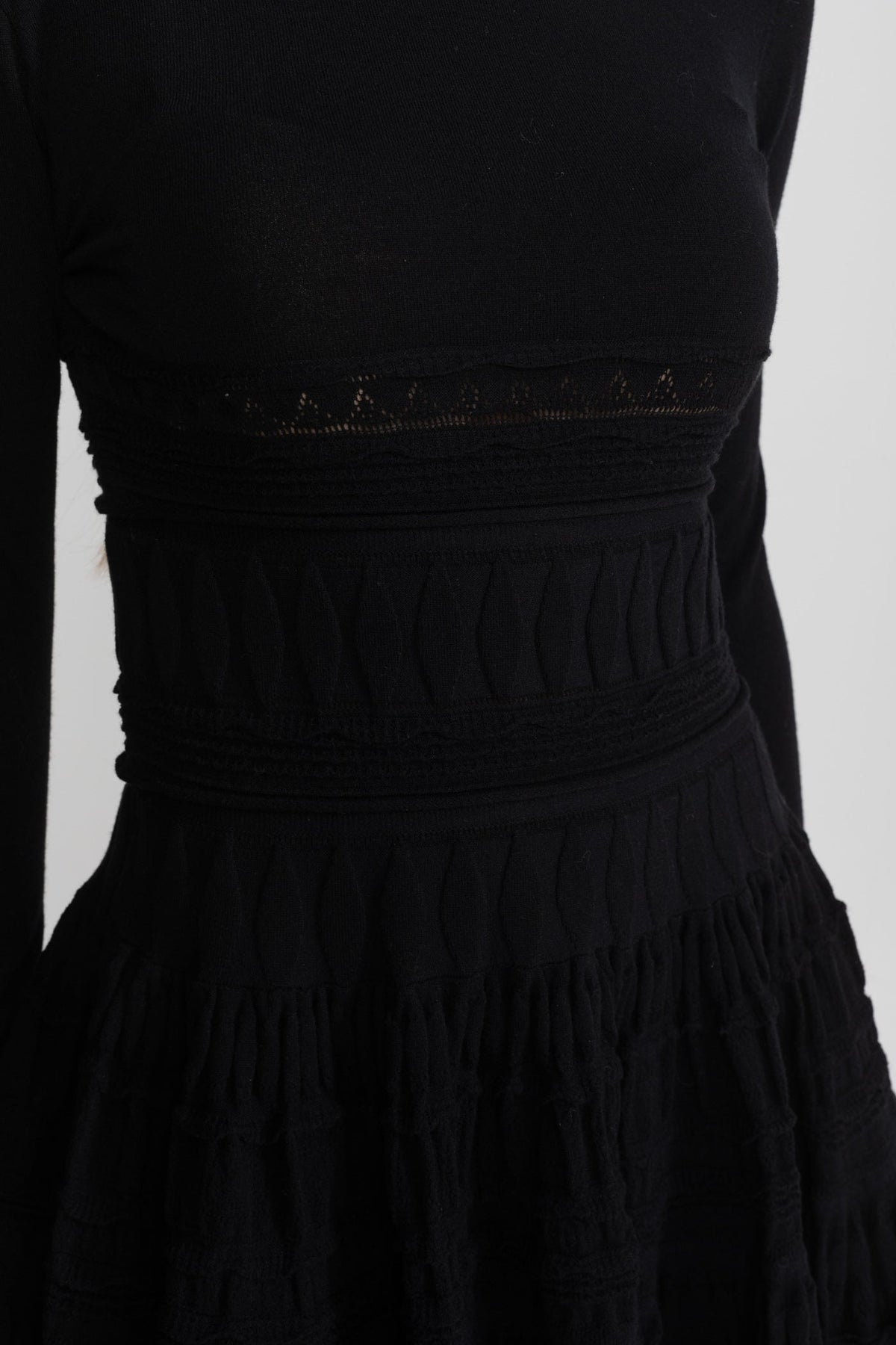 Mock Neck Long Sleeve Textured Knit Tiered Fit and Flare Mini Dress 8