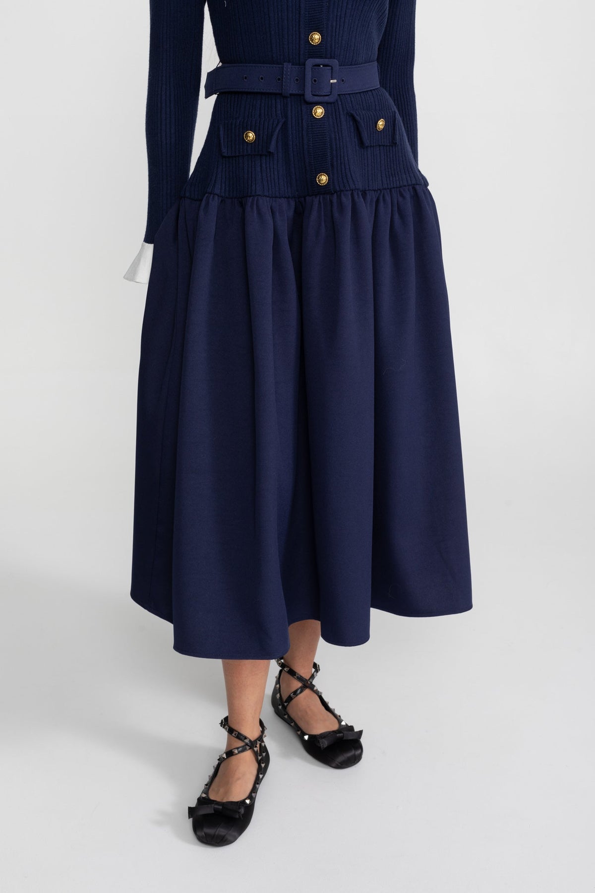 Ribbed Knit Long Sleeve Button Front Belted Drop Waist Midi Dress 6