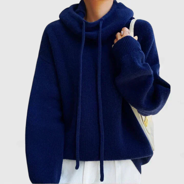 Hooded Drawstring Oversized Knit Sweater