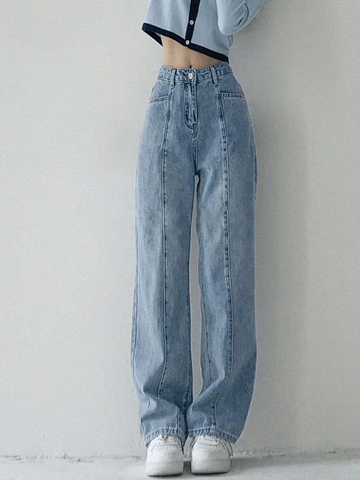 High Waist Front Seam Wide Leg Denim Jeans
