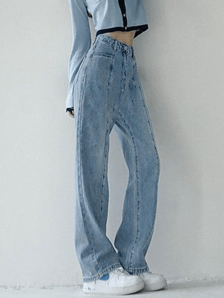 High Waist Front Seam Wide Leg Denim Jeans 12