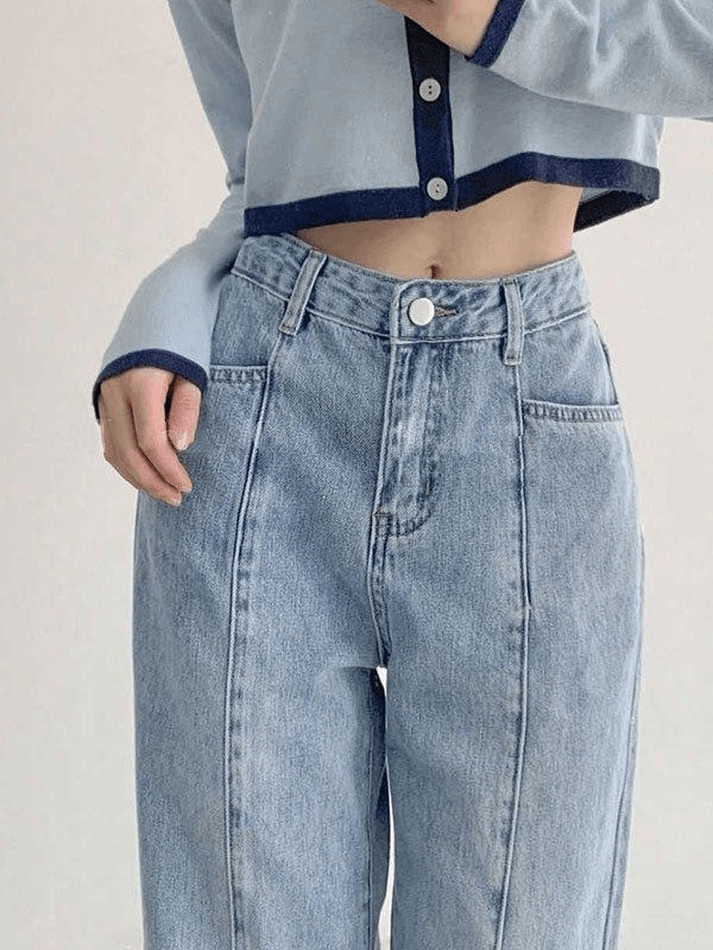 High Waist Front Seam Wide Leg Denim Jeans 4