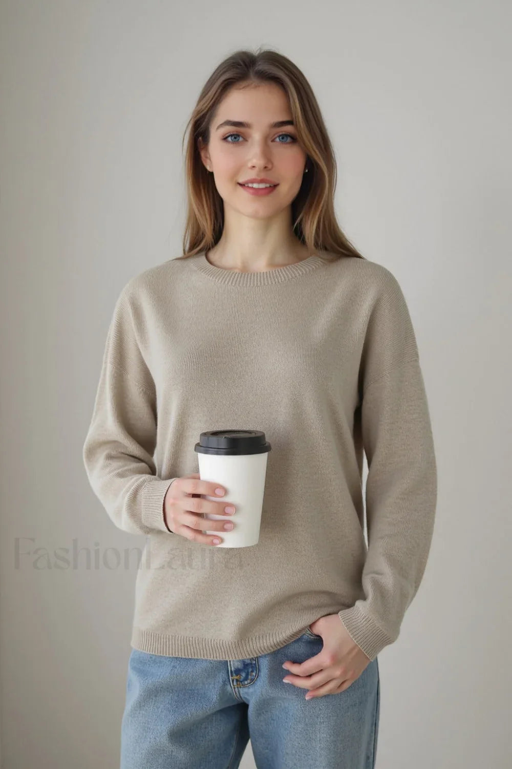 Seamless Knit Wool Pullover Sweater Light Tan / M