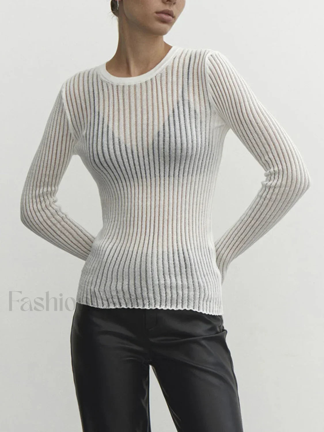 See Through Graceful Ribbed Mesh Top